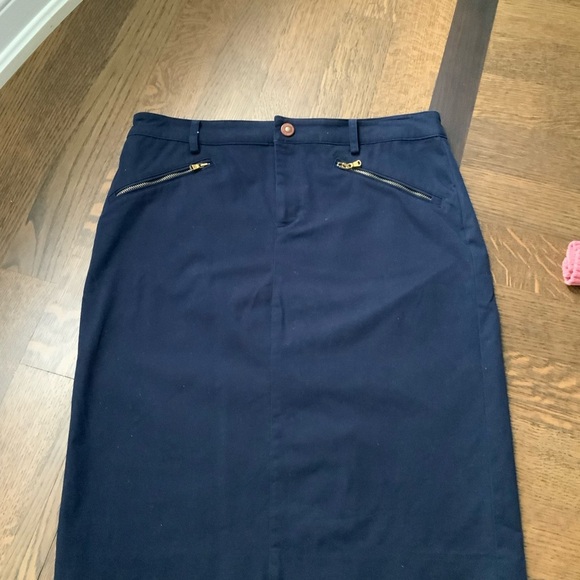 RALPH LAUREN Pencil Skirt Size 8 28” Navy Blue Gold Zipper Pockets Slit in Back - Picture 6 of 12